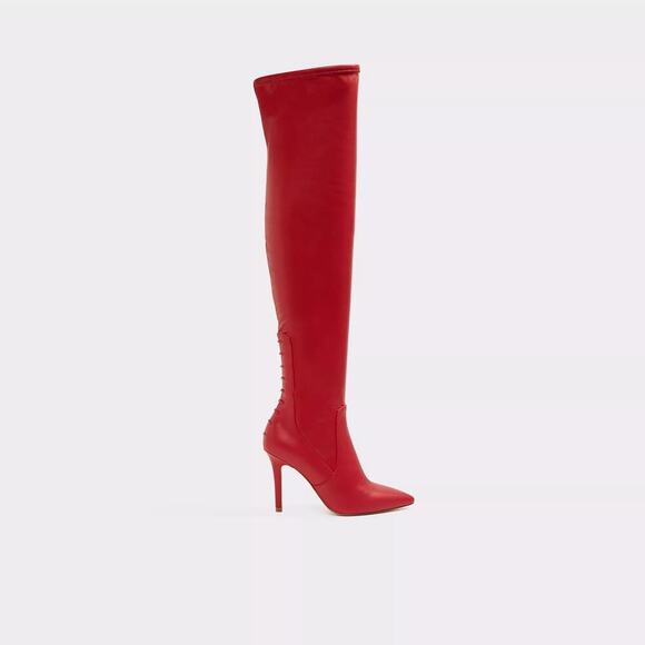 Aldo Mereallyra Thigh-High Boots Leather Stiletto Heel Slip-On Red Womens Sz 8.5 - Picture 1 of 7